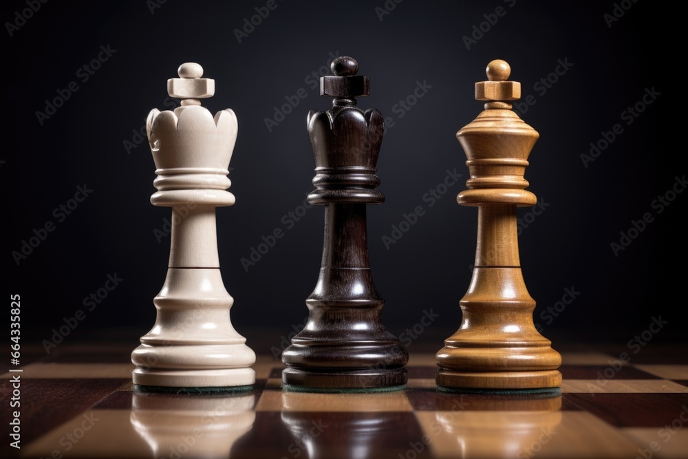 two chess pieces once opposed, now on the same side two chess pieces once opposed, now on the same side