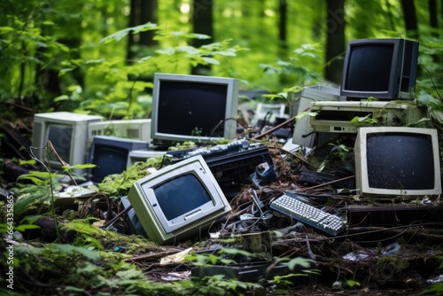 electronic waste dumped in a beautiful forest