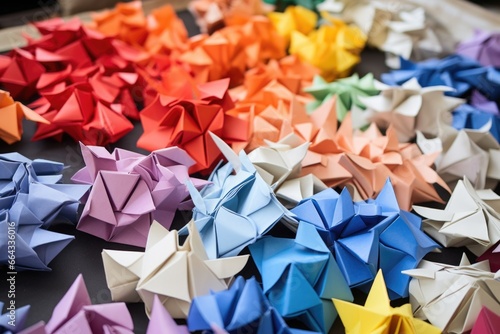 handcrafted origami figures arranged orderly