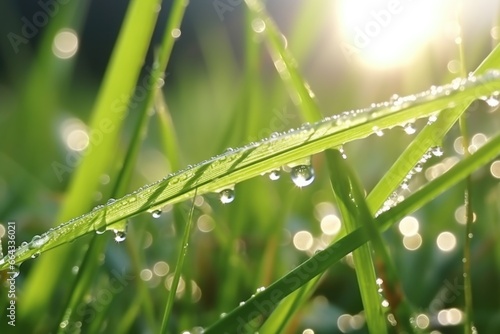 dew drops on a blade of grass in the morning