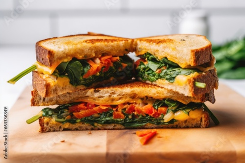 vegan grilled cheese sandwich cut in half