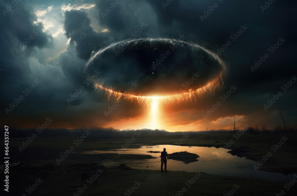 Giant black hole with light halo in the sky Giant black hole with light halo in the sky