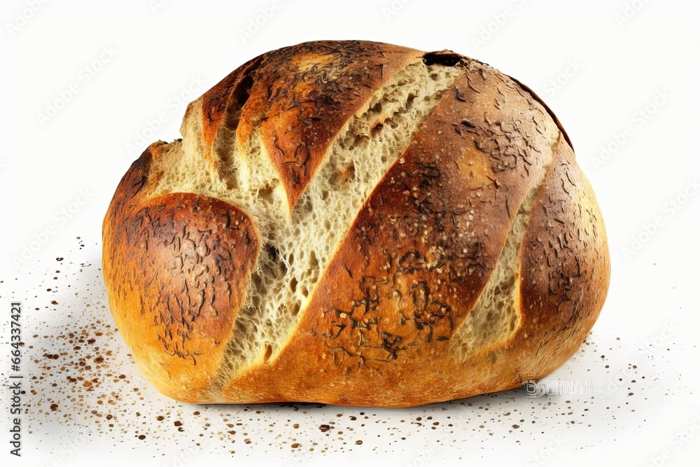 Fresh, well-baked bread sprinkled with poppy seeds on a white background. AI generated Fresh, well-baked bread sprinkled with poppy seeds on a white background. AI generated