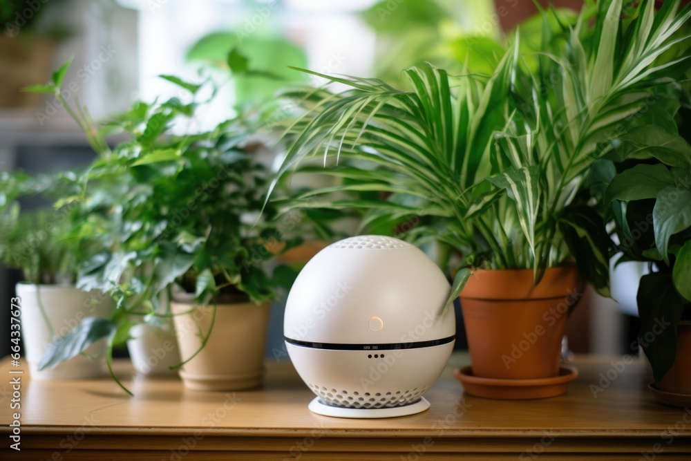 spherical virtual assistant device amongst house plants spherical virtual assistant device amongst house plants