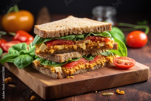 vegan cheese and tomato sandwich with basil