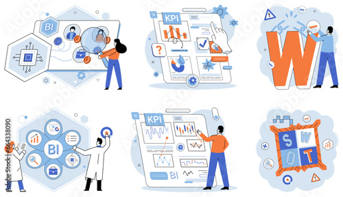 KPI. Business. Vector illustration Companies strive for marketing success through effective strategies Measurement key metrics is essential for tracking progress Business development focuses on growth