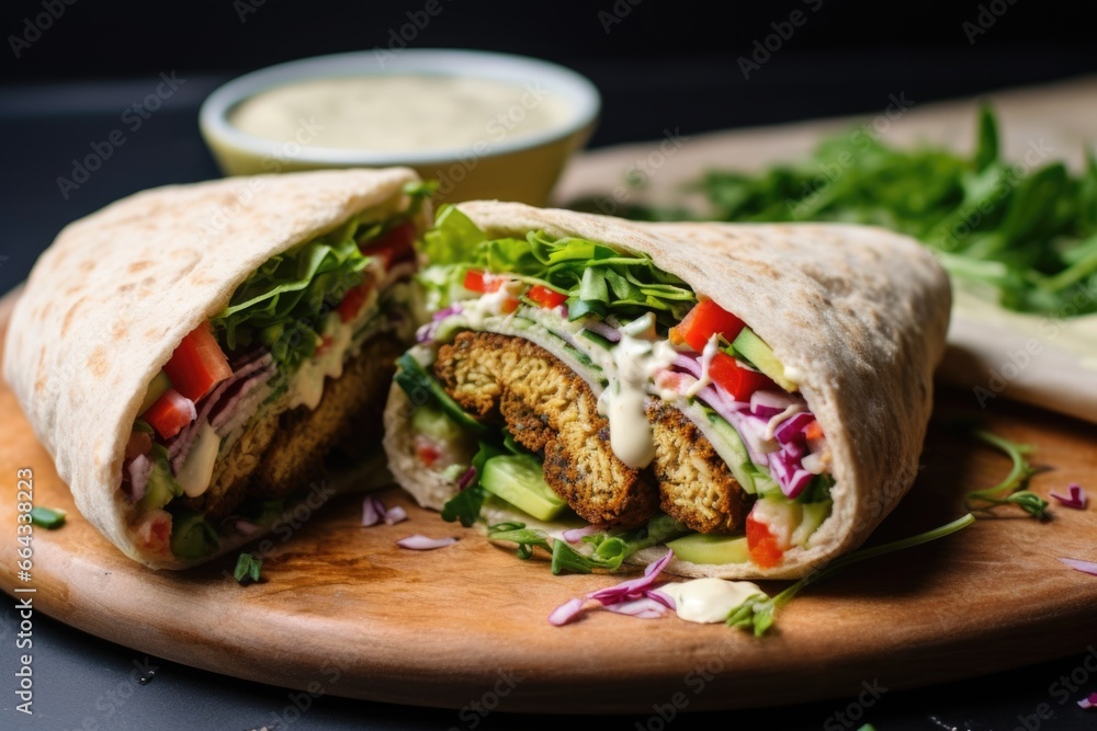 vegan sandwich with falafel and tahini sauce vegan sandwich with falafel and tahini sauce