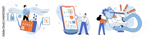 Industrial cyber security. Vector illustration. Technology advancements bring both opportunities and risks to industrial cyber security Businesses must prioritize security to mitigate potential impact