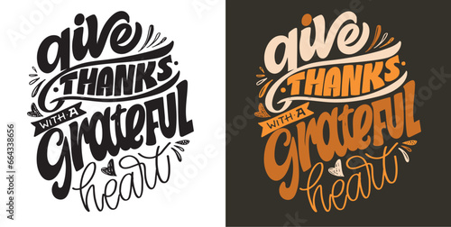 Lettering postcard about thanksgiving, blessing, grateful, thankful, pumpkin pie. Happy thanksgiving day.