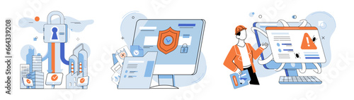 Information privacy. Vector illustration. Services manage databases must prioritize datsecurity and privacy Guards and defenses shield sensitive information from cyber threats Saving personal