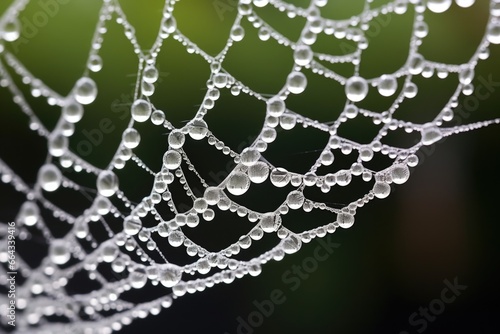 close-up of frozen dew drops on a spider web