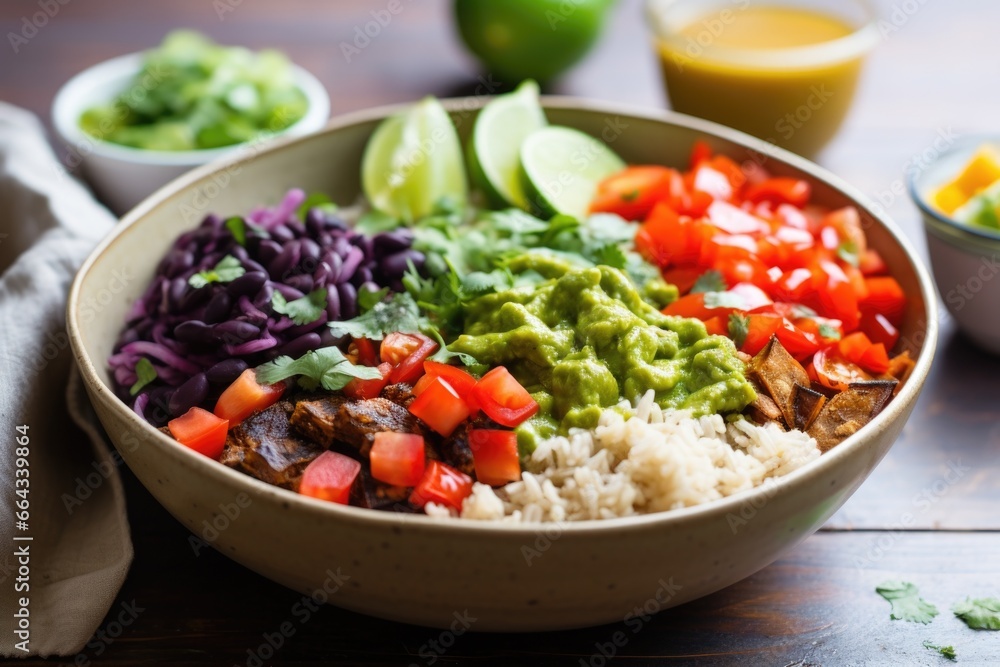 bright burrito bowl with tangy, spicy lime sauce bright burrito bowl with tangy, spicy lime sauce