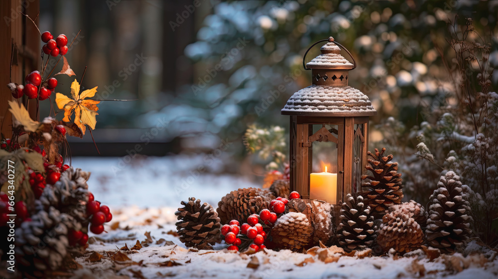 Embracing Christmas Theme background , candle with natural Xmas decoration, branches and pine cones on rustic wood. Embracing Christmas Theme background , candle with natural Xmas decoration, branches and pine cones on rustic wood.