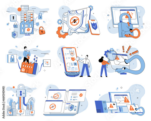 Malware spyware virus. Vector illustration. Infected systems cspread malware and compromise datintegrity Malware, spyware, and viruses are metaphorical criminals digital world Security measures