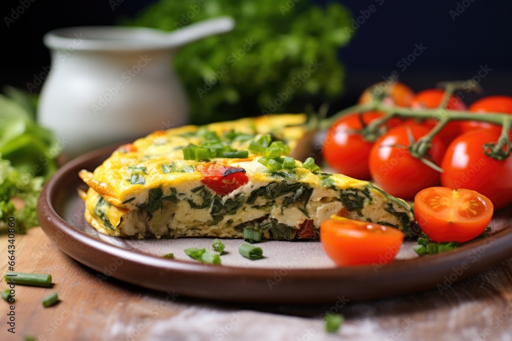 colourful veggie omelette with cherry tomatoes on top colourful veggie omelette with cherry tomatoes on top