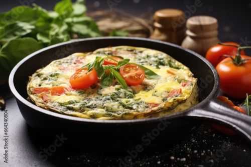 colourful veggie omelette with cherry tomatoes on top
