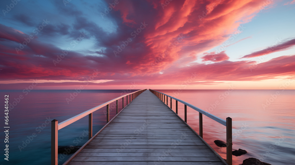 Fototapeta premium Minimalism sunset with jetty in the beach AI Generated