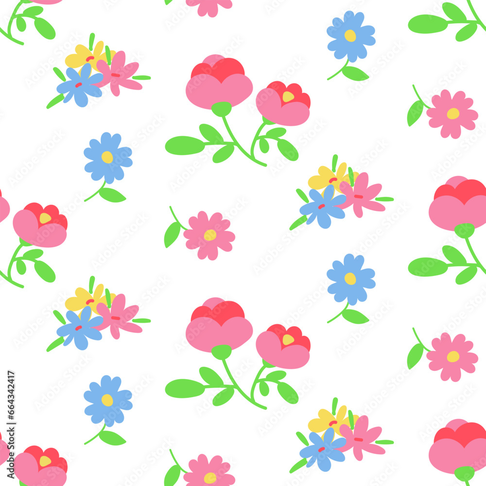 Pattern flowers bouquet for the holiday on a white background. Festive background for birthday, valentine's day, mother's Day and other holidays. Bouquet, flower, bud. Multicolored flower