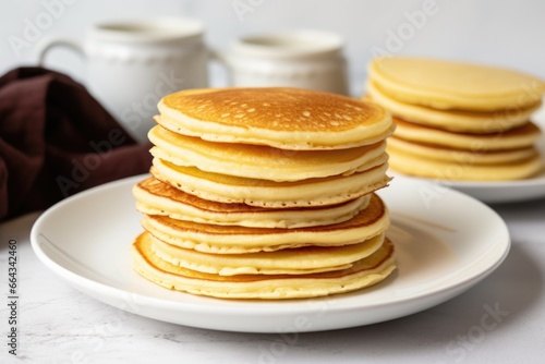 stacks of plain pancakes on a plain white plate