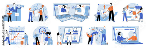 Established business. Vector illustration. Ideas are fuel for business innovation and growth Corporate icons represent abstract concepts in visual form Cooperation among employees is crucial