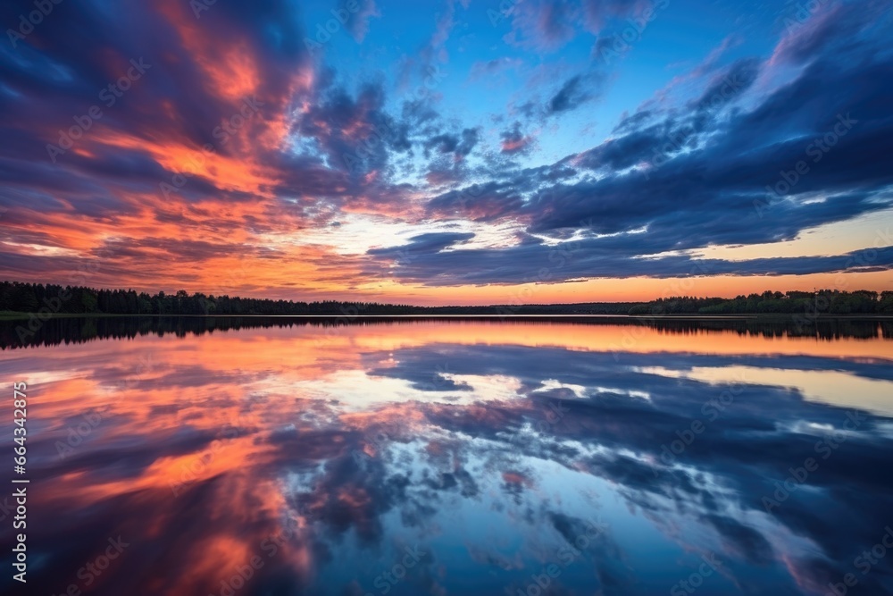 Fototapeta premium clouds reflecting in a calm lake at sunset