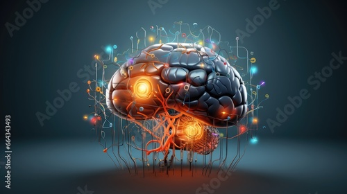 Colorful glowing electronic brain in pastel colors 8k realistic photo on neutral background for new digital era neural network development in androids, robots and bionic humanoids