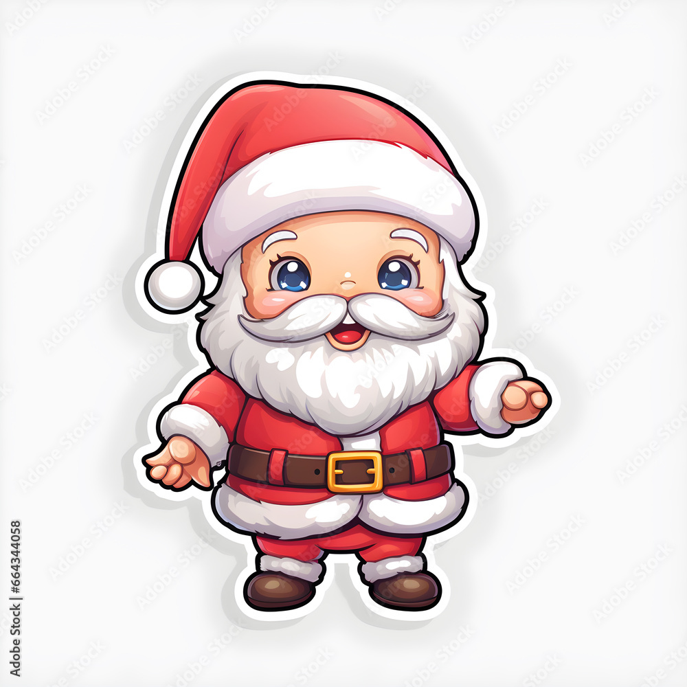 Sticker Santa Claus cartoon desing white background. Christmas and New Year concept. Generative Ai. Sticker Santa Claus cartoon desing white background. Christmas and New Year concept. Generative Ai.
