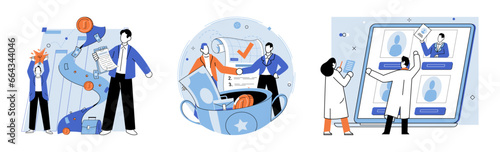 Business deal. Vector illustration. Finance plays critical role in business operations and growth Contracts ensure terms agreement are legally binding Jobs provide opportunities for individuals
