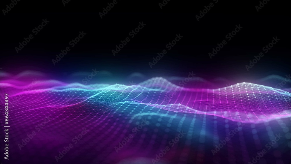 Digital technology wave. Dark cyberspace with motion dots and lines. Futuristic digital background. Big data analytics. 3d rendering. Digital technology wave. Dark cyberspace with motion dots and lines. Futuristic digital background. Big data analytics. 3d rendering.