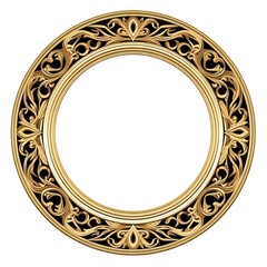 Vintage classic floral ornamental design with round frame. Retro circular ornate border on white background isolated. Beautiful oriental mandala motif in gold and black