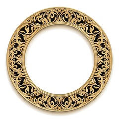 Vintage classic floral ornamental design with round frame. Retro circular ornate border on white background isolated. Beautiful oriental mandala motif in gold and black