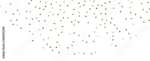 XMAS Banner with golden decoration. Festive border with falling glitter dust and stars. © vegefox.com