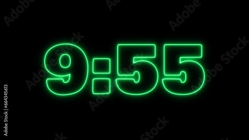 Neon lights timer, laser ray with ten minute counter