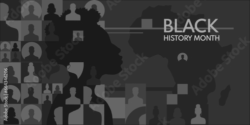 Black history month banner. Vector illustration of a silhouette of a black woman