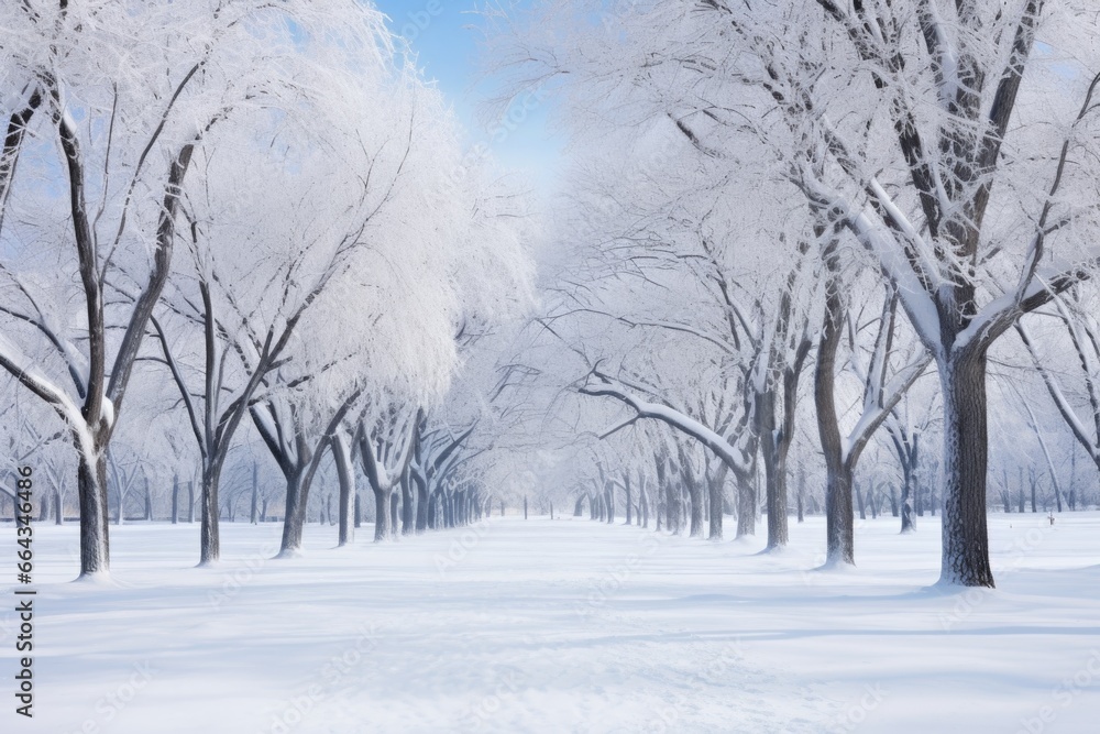 snow-covered trees in a metropolitan city park snow-covered trees in a metropolitan city park