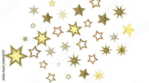 Stars - Banner with golden decoration. Festive border with falling glitter dust and stars.