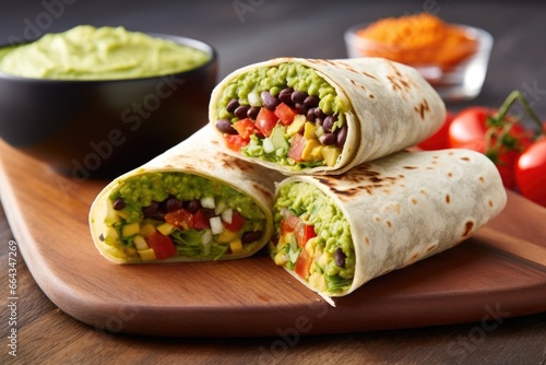 mexican bean and cheese wrap with guacamole