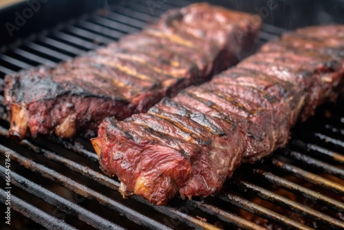 beef ribs fresh off the bbq with grill marks apparent