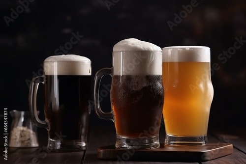 Beer glasses with froth. Generative AI