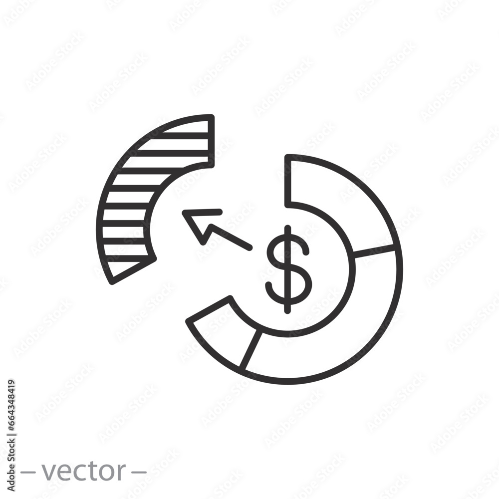get your share icon, pie chart with dollar, market share, business analytics, thin line symbol - vector illustration get your share icon, pie chart with dollar, market share, business analytics, thin line symbol - vector illustration