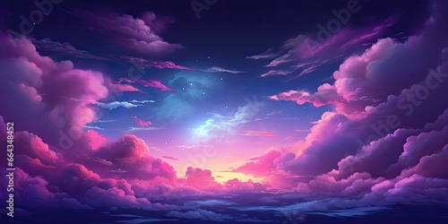 Surreal cosmic landscape with colorful night sky. Abstract night sky with dreamy moon and stars. Bright skyline at dusk. Nature masterpiece. Magical universe. Mystical clouds