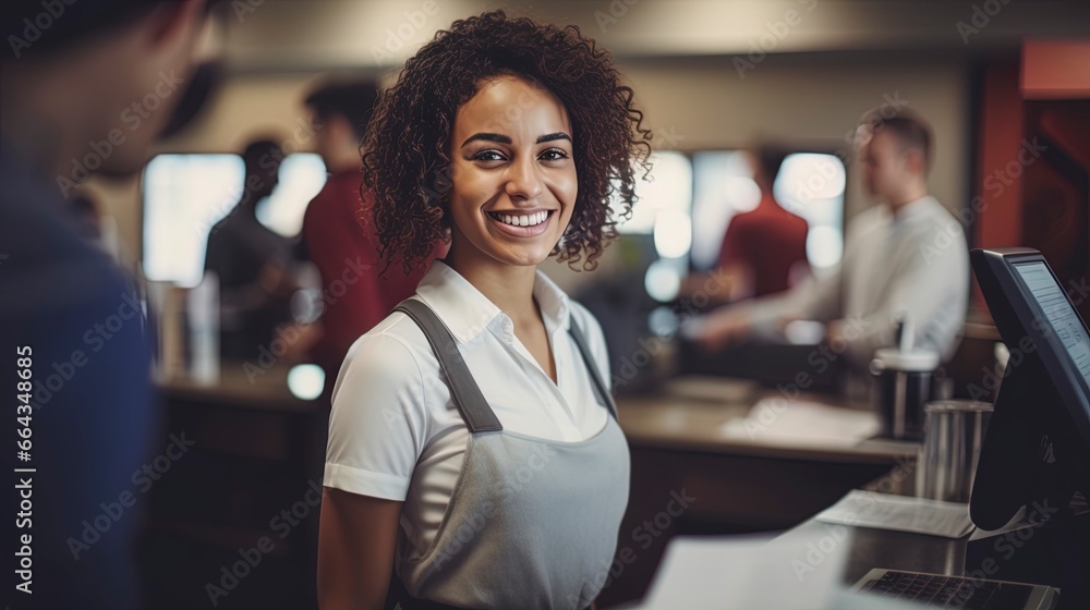 Smiling, young and attractive saleswoman, Smiling, young and attractive saleswoman,