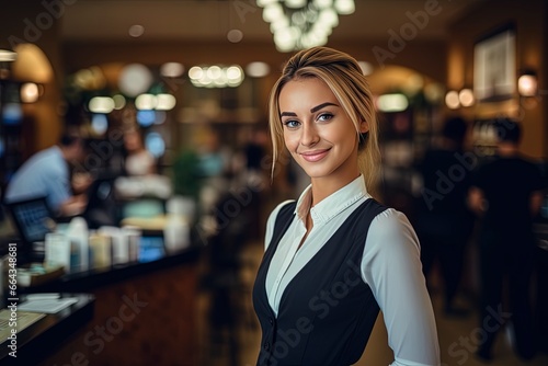 Smiling  young and attractive saleswoman 