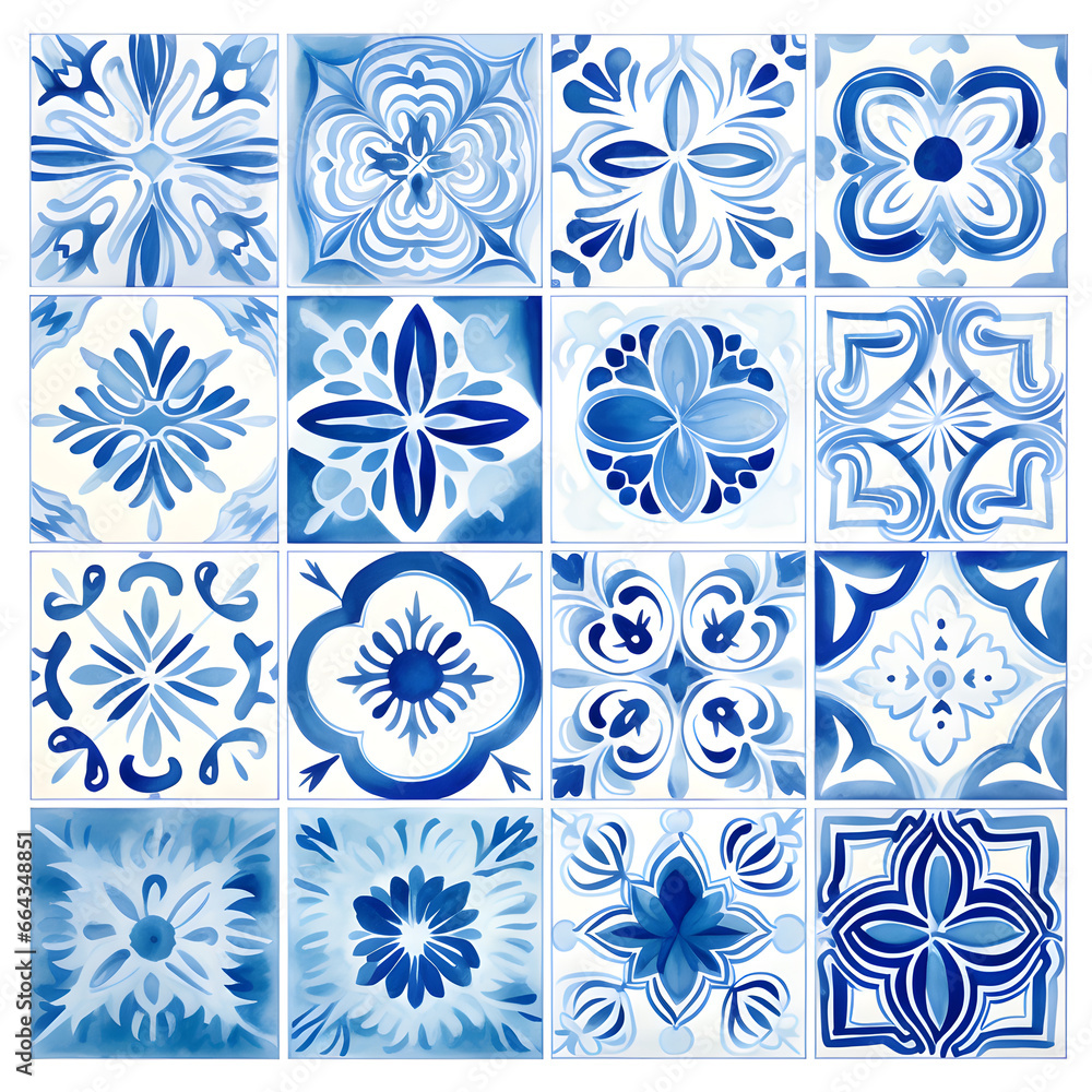 Rustic blue tile watercolor seamless pattern. Pattern of azulejos tiles Rustic blue tile watercolor seamless pattern. Pattern of azulejos tiles