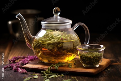 herbal tea steeping in a glass teapot