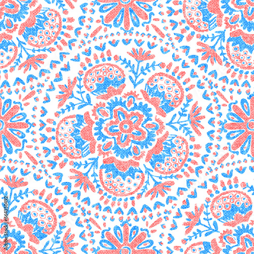 Seamless floral vintage pattern. Grunge texture. Print in bohemian style. Vector illustration.