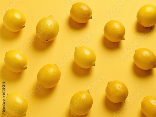 Juicy lemons on yellow background