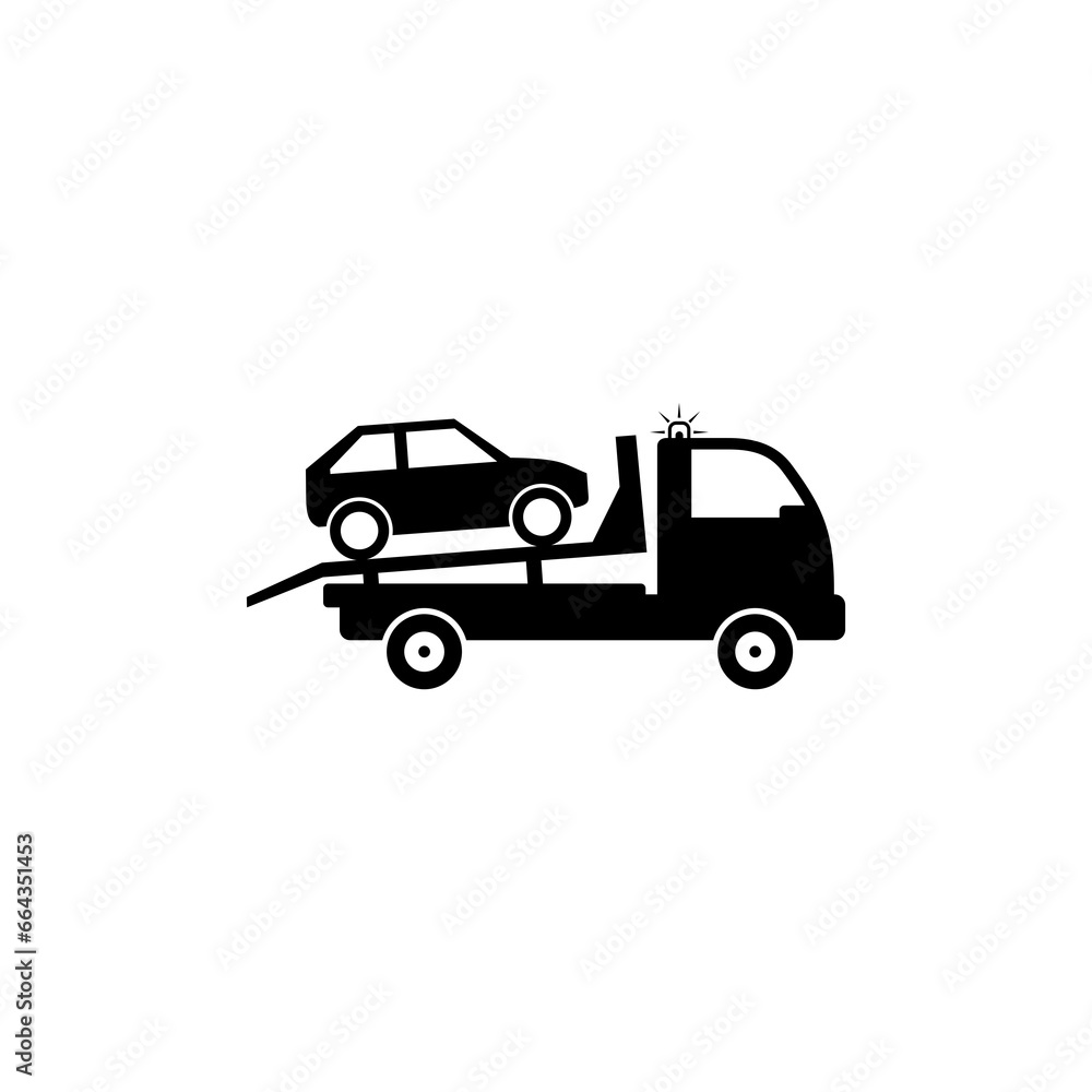 Towing truck van with car sign icon isolated on transparent background