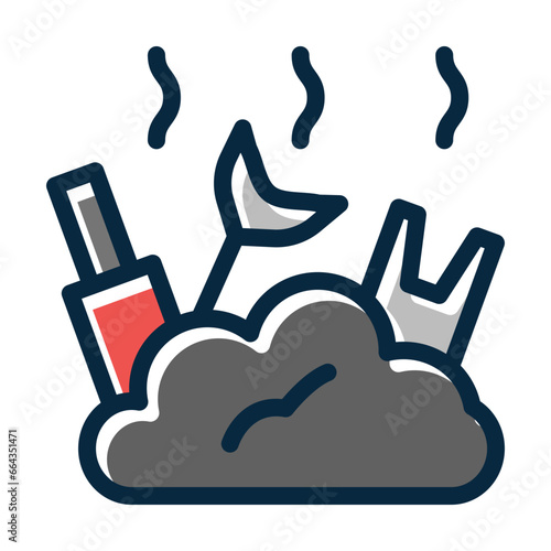 Land Pollution Vector Thick Line Filled Dark Colors
