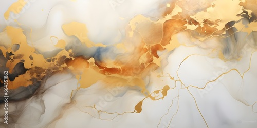 Abstract marble waves painting with crushed gold. Made in fluid art style.